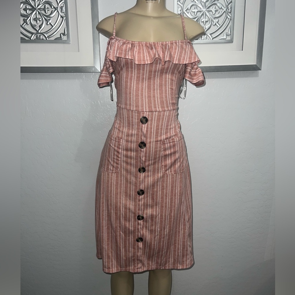 Derek Heart Striped Pink Off-Shoulder Dress size Large